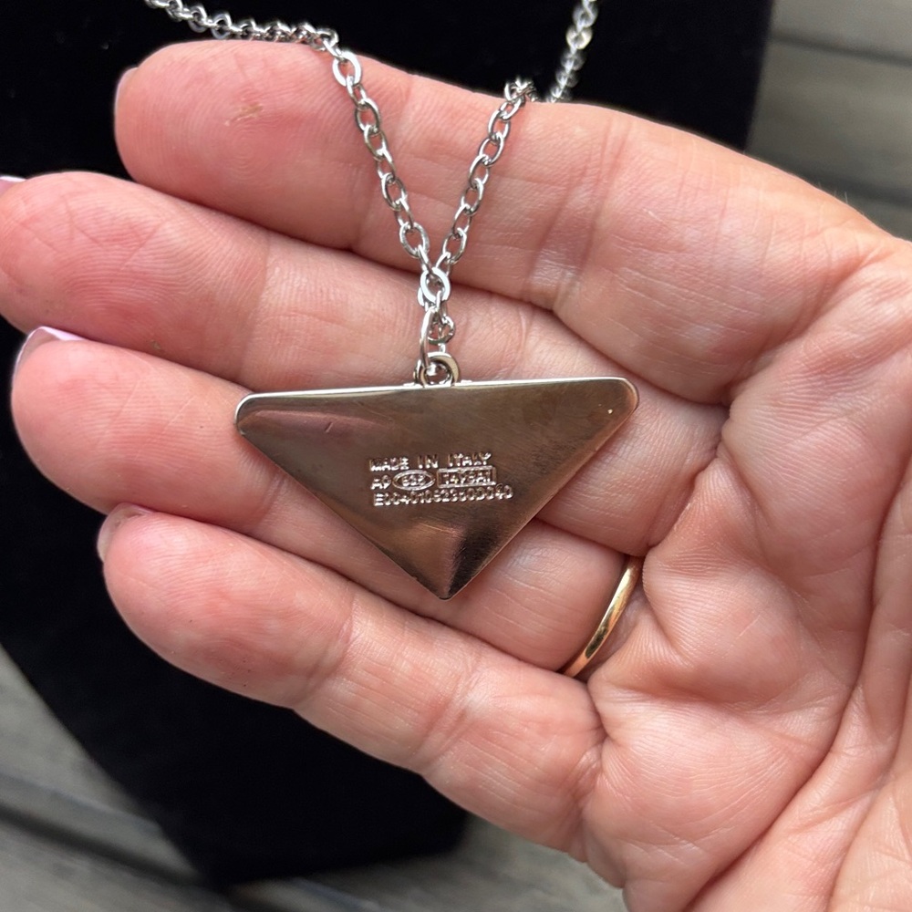 Prada Silver and Tiffany Blue Triangle Pendant Necklace - Picture 3 of 6